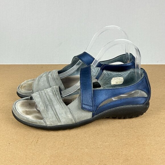 Naot Papaki Leather Sandals Womens 8 EU 39 Blue Gray Ankle Strap Open Toe - Picture 1 of 10